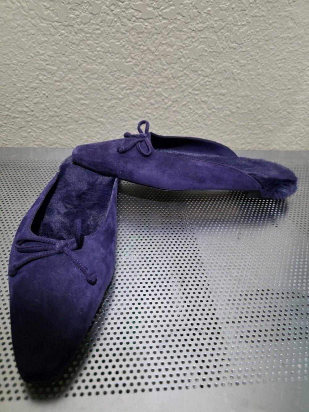 Chico's Midnight Violet Suede & Faux Fur Penny Ballet Slides Shoes Women's 9.5